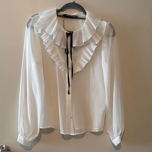 Zara White Blouse with Ruffled Collar